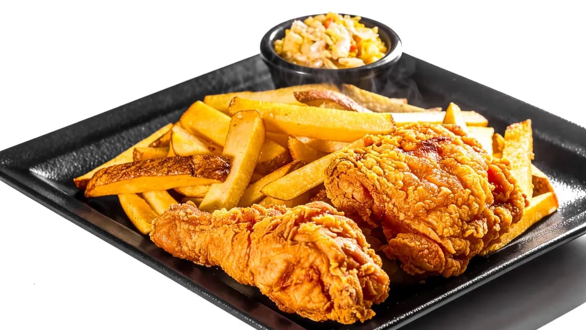 Fried chicken and fries — decorative stock image