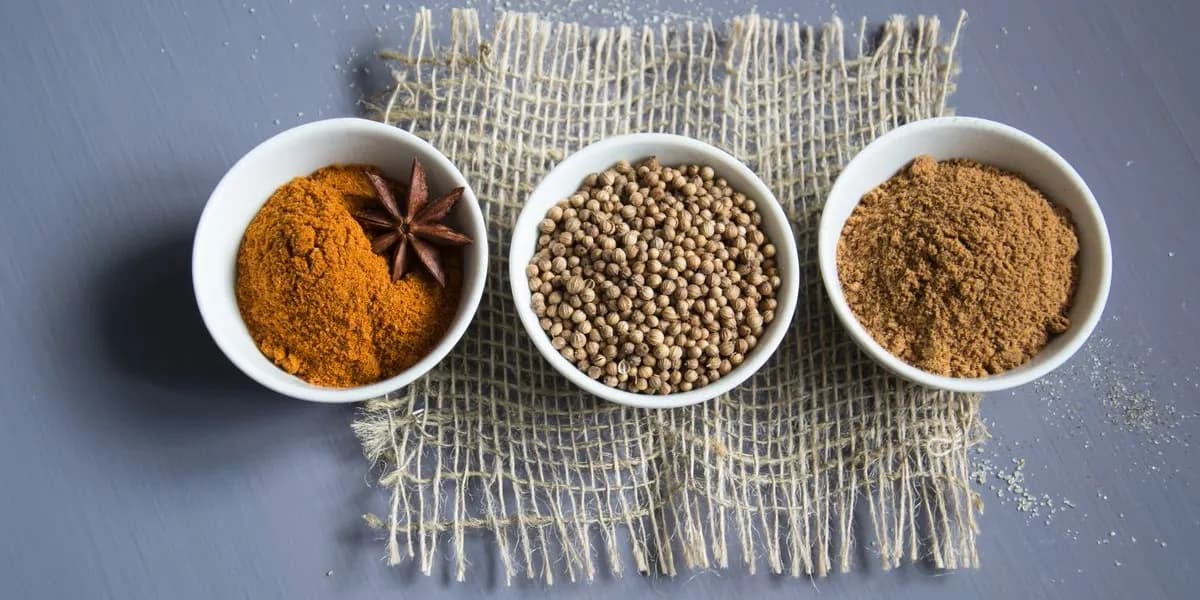 Assorted spices and seasoning powders in bowls — decorative stock image