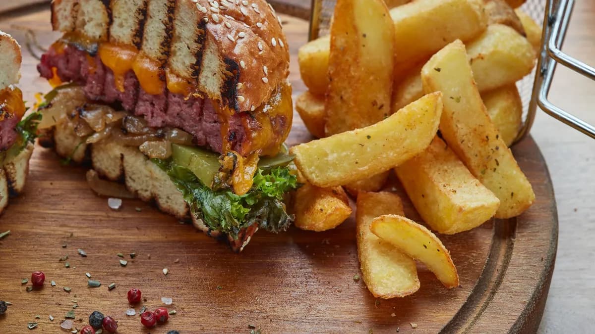 Burger and fries — decorative stock image