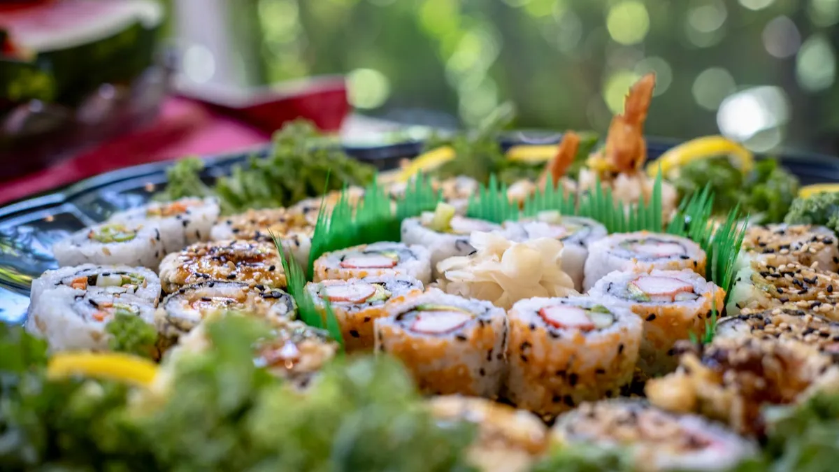 Assorted sushi platter — decorative stock image
